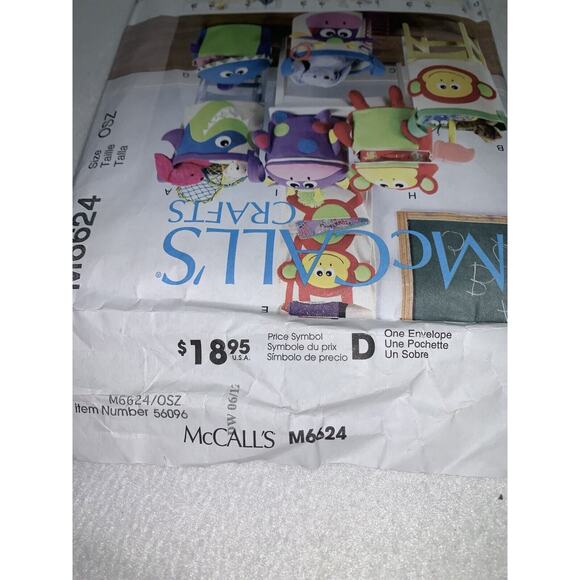 McCalls Pattern M6624 Basket Bin Storage Toys Shark Monkey Giraffe Animals UNCUT - Picture 5 of 6